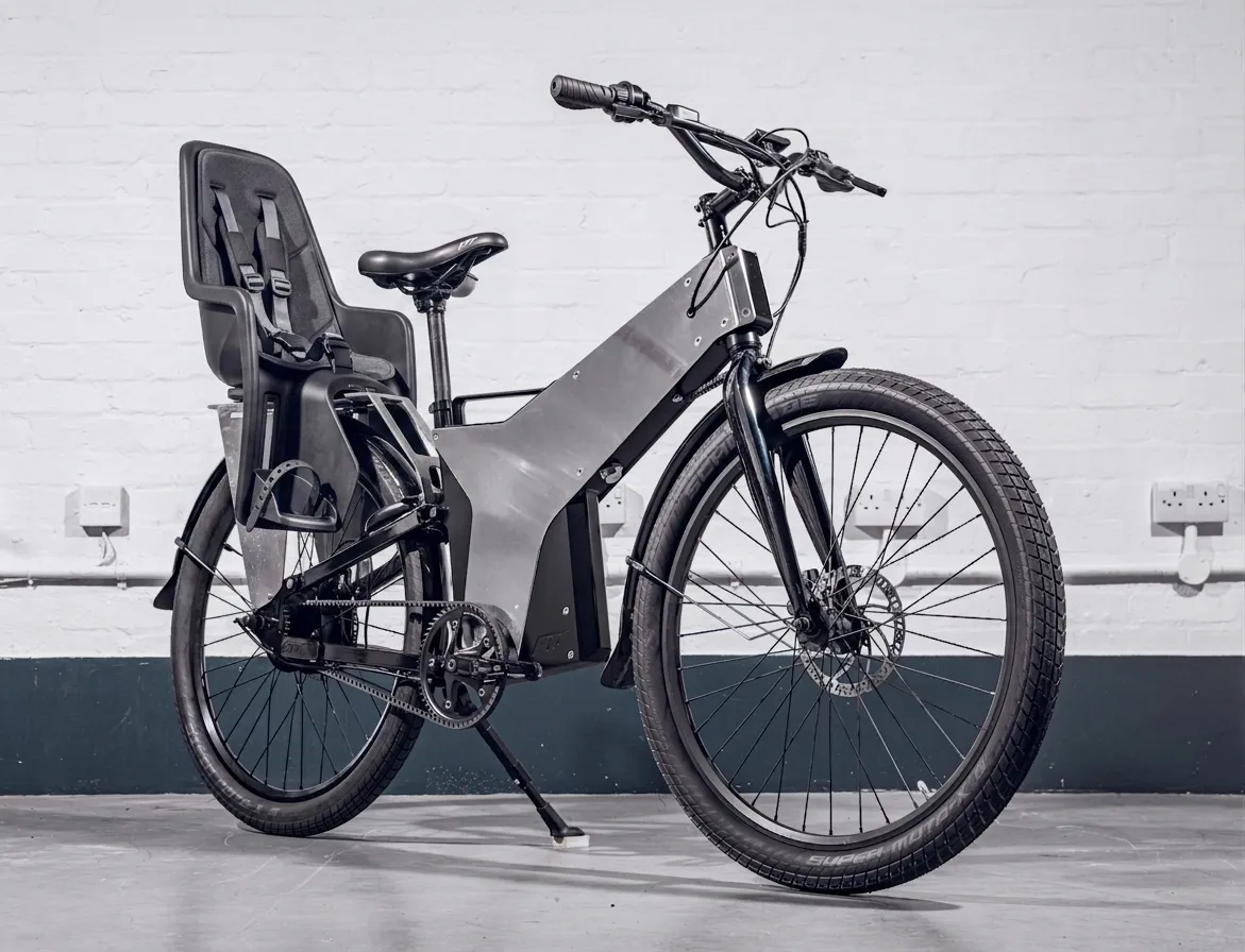 ETT electric bike with a rear child seat fitted